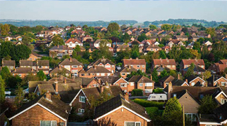 view of rooftops over Derby