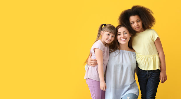 Happy mum with children