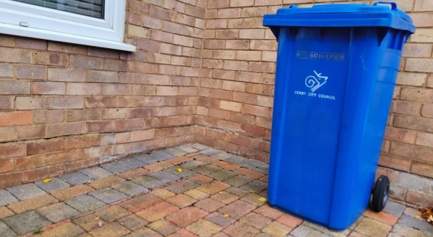 Blue wheelie bin