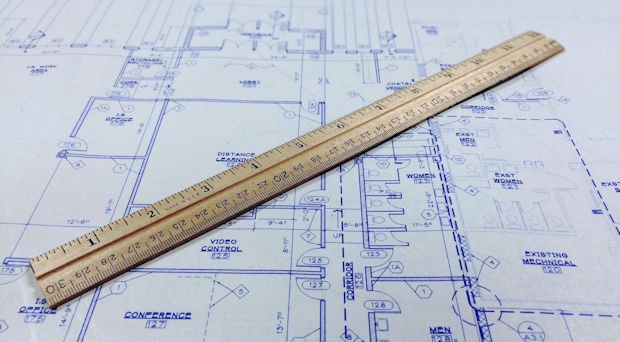 Ruler on top of a blueprint