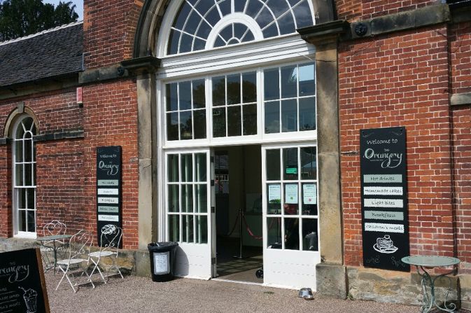 the entrance doors to the Orangery cafe in Markeaton Park
