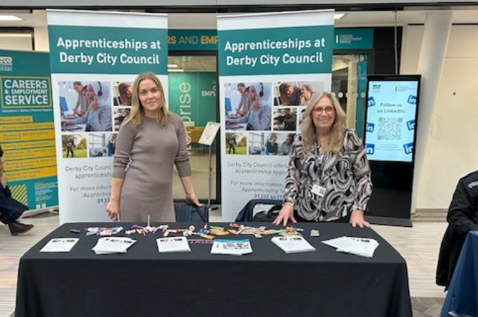 Derby City Council colleagues hosting an apprenticeship booth