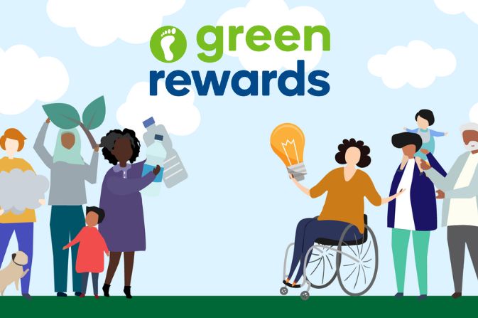 Green rewards hero image and logo
