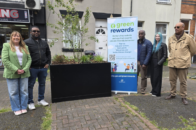 Cabinet members and Council officers near a new planter that has been installed in Arboretum ward
