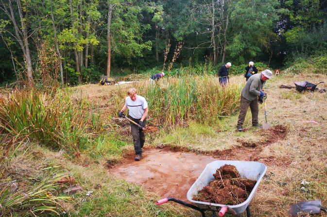 a group of volunteers working in a park