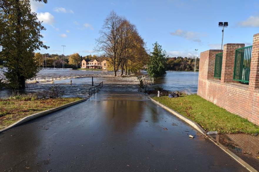 Flood water at Derby Rugby Club
