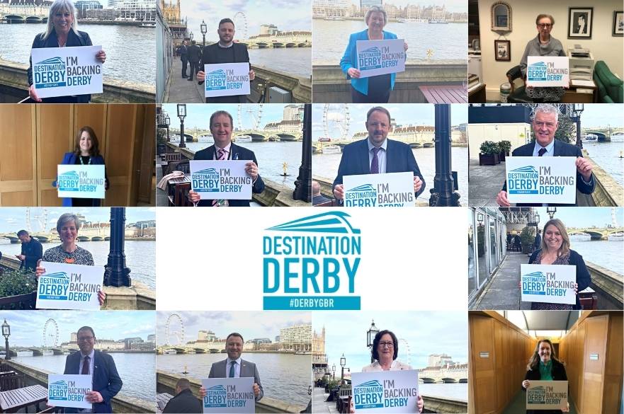 Picture collage of MPs who are supporting Derby's Great British Railway bid.