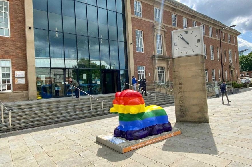 rainbow painted ram outside Council House