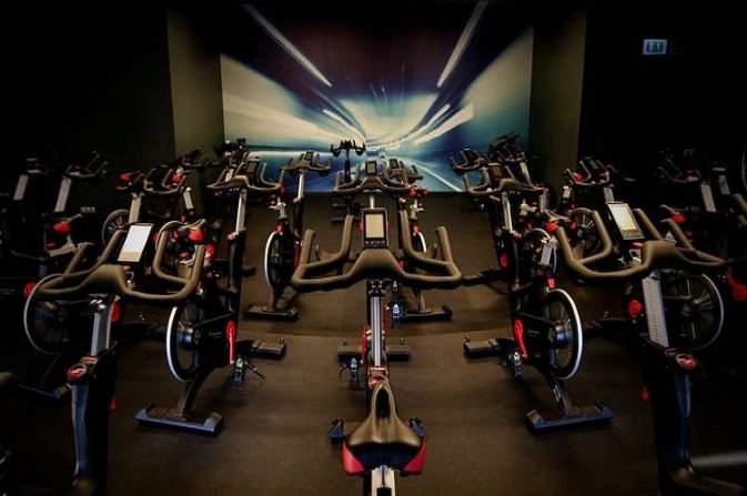 A virtual cycling studio with state-of-the-art fitness bikes