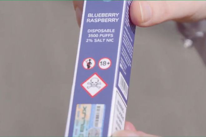 Overcapacity vape in blue packaging with 18 plus symbol.