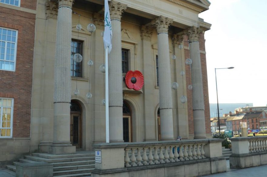 Remembrance poppy on outside of Council House