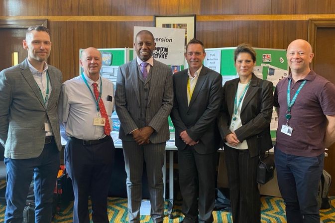 Derby City Council senior leaders and councillors standing with Youth Justice Board chief exec