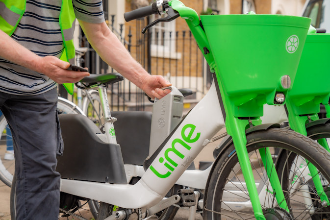 Lime eBikes in stand