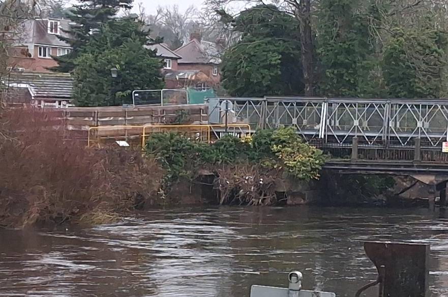 Erosion in the bank next to the temporary footbridge at Darley Abbey, known as Walter's Walkway