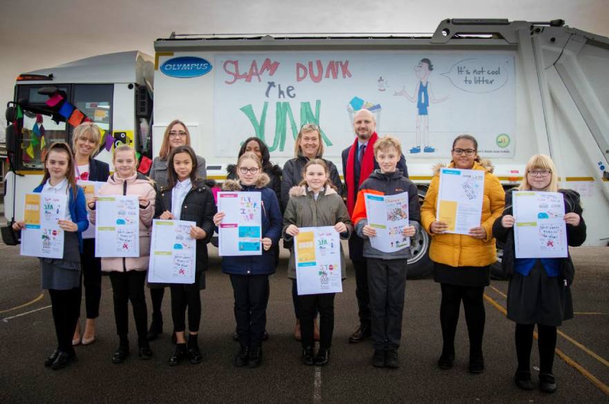 Children with fly tipping awareness designs
