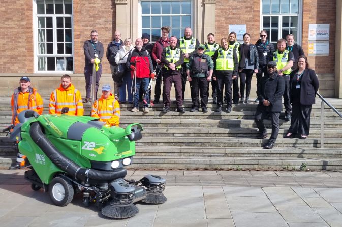 Group of volunteers, Public Protection Officers, councillors and council staff taking part in the Great British Spring Clean in Derby city centre.